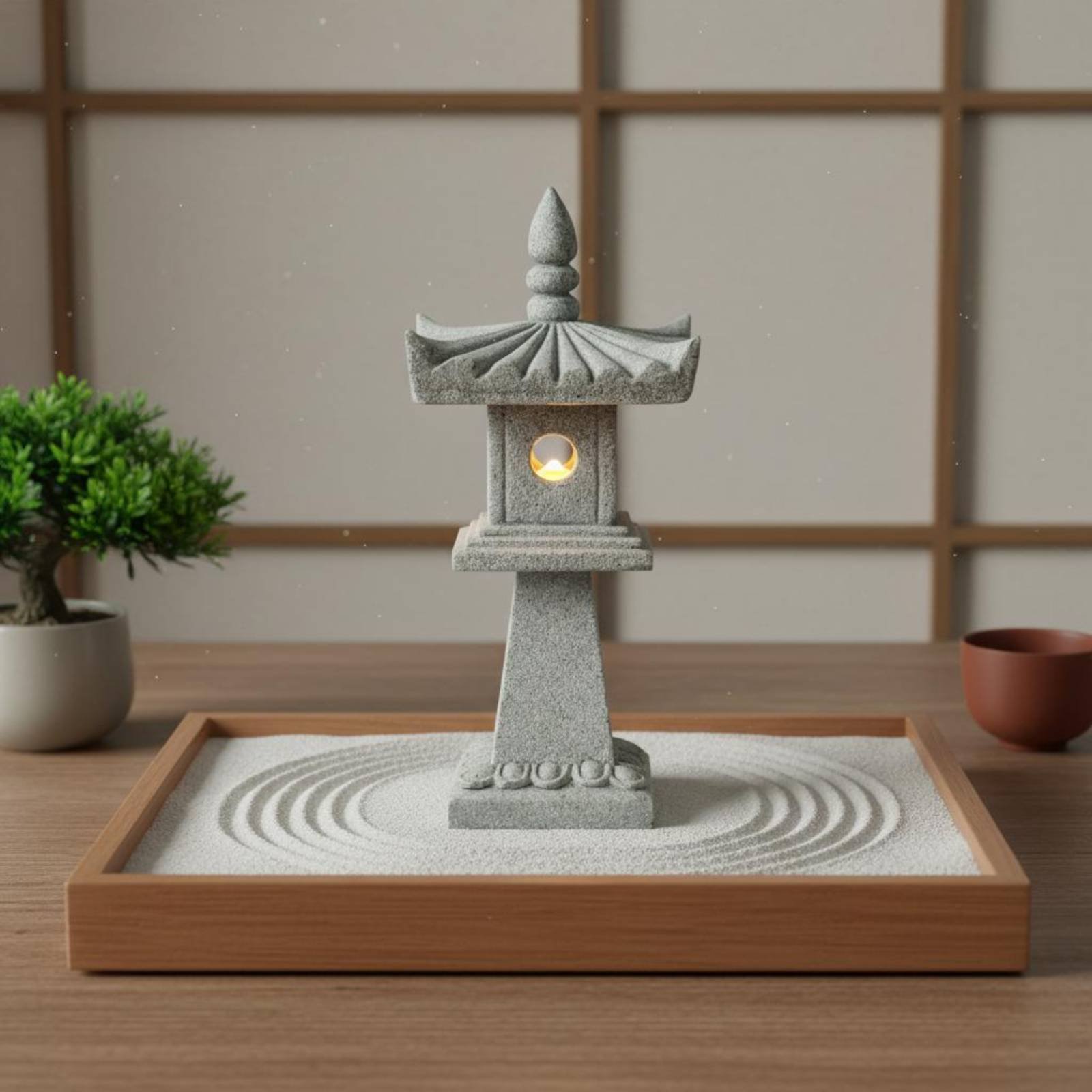 Japanese Garden Bonsai - Lanterna in Pietra Miniatura con Finitura